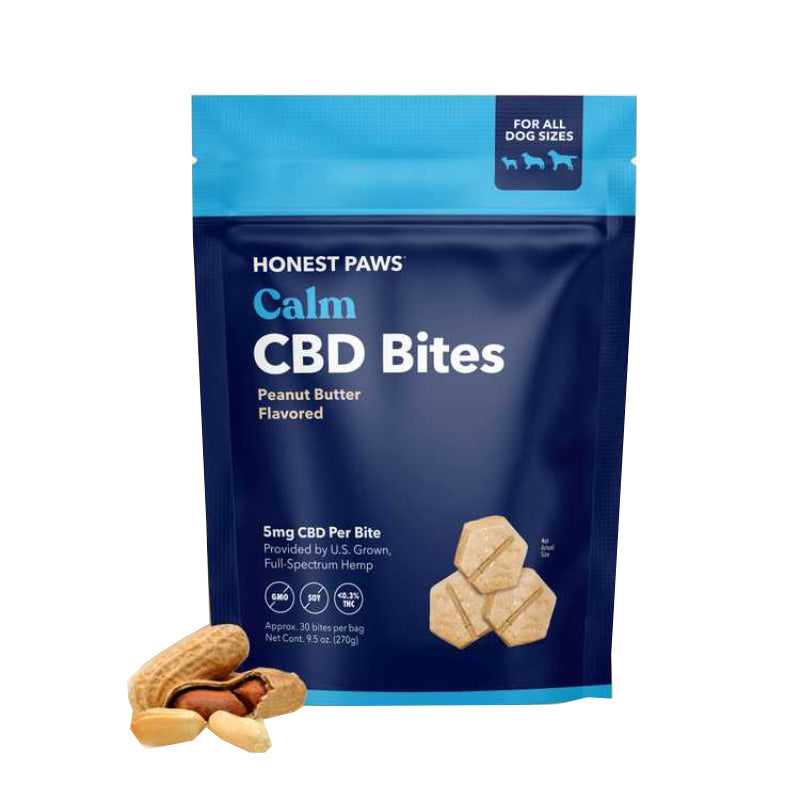 Honest Paws - Pet Edible -  Calm Bites for Dogs - Peanut Butter - 5mg