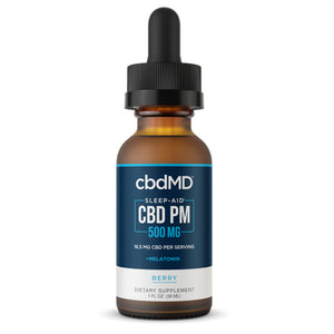 cbdMD - CBD Tincture - Broad Spectrum PM + Melatonin for Sleep - Berry -  500mg-1500mg